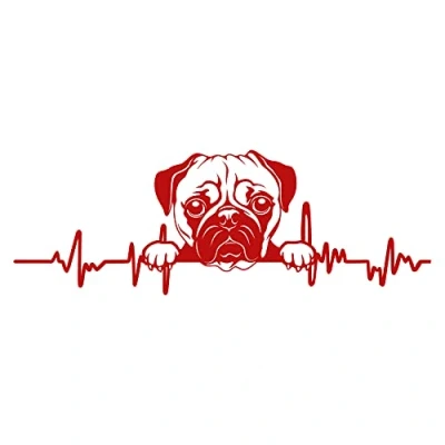 Abbildung von Finest Folia Aufkleber Herzschlag Tiere Breite 27cm Lifeline Heartbeat Deko Sticker Selbstklebend für Auto Kühlschrank Laptop Autoaufkleber K150 (Karminrot, 21 Mops)