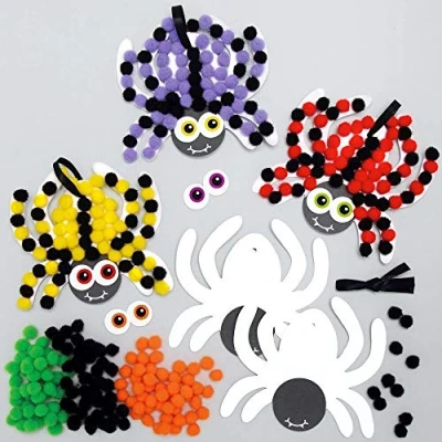 Abbildung von Baker Ross AX261 Spinne Pom Kits Packung mit 5, Halloween Thema Kunsthandwerk für Kinder zu dekorieren und zeigen, Dekoration