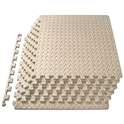 Abbildung von ProsourceFit Puzzle Exercise Mat ½ in, Eva Interlocking Foam Floor Tiles for Home Gym, Workout Equipment, Padding Kids, Cream, 24 in x Sq Ft 6