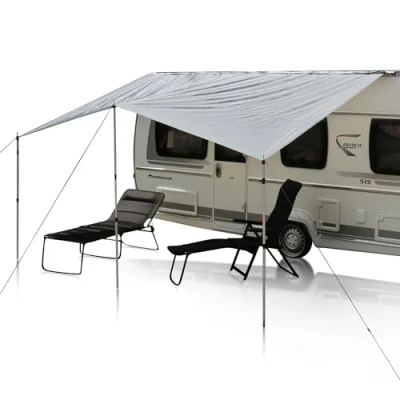 Abbildung von your GEAR Wohnwagen Sonnensegel Caravan Tarp 4,5 x 2,4 m Sonnendach inkl. Aufstellstangen wasserdicht 5000 mm