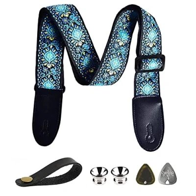 Abbildung von BetterJonny Gitarrengurt, Baumwolle Verstellbarer Gitarrenband Gitarre Schultergurt Guitar Strap mit Lederenden Gurtschlösser Gitarrenhals Gurt für Westerngitarre E Akustikgitarre Bass