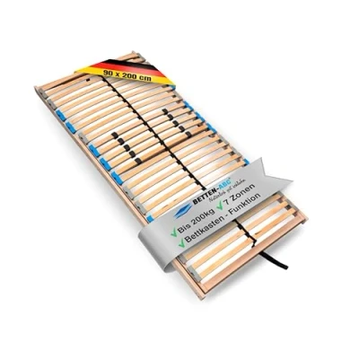 Abbildung von Madera 7 Zonen Lattenrost, stabile Holmkonstruktion, Härtegradverstellung, selbstmontierbar ideal für ergonomischen Schlafkomfort, Größe: 90 x 200 cm, Variante: Mit Bettkastenfunktion