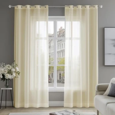 Abbildung von Deconovo Ösenvorhang Voile Vorhang Vorhänge Wohnzimmer 240x140 cm Hellbeige 2er Set