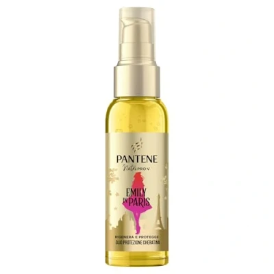 Abbildung von Pantene x Emily in Paris Schutzöl Keratin, 100 ml, limitierte Auflage für trockenes Haar, hilft bei der Reparatur von geschädigtem Haar