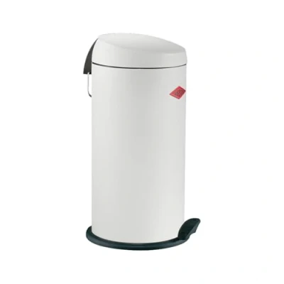 Abbildung von Wesco klassischer Tretabfallsammler CAPBOY MAXI in der Farbe weiß, pulverbeschichtetes Stahlblech, Metalleinsatz aus 22 Liter Volumen, Kunststoff Fußtritt