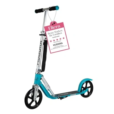 Abbildung von HUDORA BigWheel Scooter 205 Stabiler Aluminium Roller Höhenverstellbarer &amp; zusammenklappbarer Cityroller Kinder Erwachsenenroller für bis zu 100kg Tretroller mit Ständer