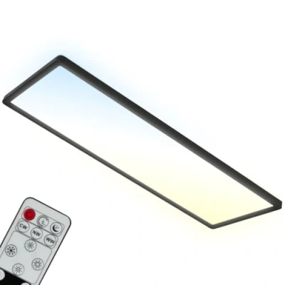 Abbildung von Briloner Leuchten LED Panel 7403015 SLIM, CCT über Fernbedienung, fest integriert, Farbwechsler, Kaltweiß, Neutralweiß, Tageslichtweiß, Warmweiß, Deckenlampe, 58x20x3cm, Schwarz, 23W, Wohnzimmer, Schlafzimmer, Küche