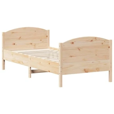 Abbildung von vidaXL Massivholzbett, Bett Bettgestell mit Lattenrost, Schlafzimmerbett Einzelbett Kopfteil, Bettrahmen Schlafzimmermöbel, 90x190cm Kiefer