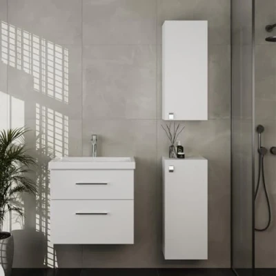 Abbildung von Planetmöbel Badset aus Unterschrank 63cm mit Waschbecken und 2X Midischrank in Weiß, Set für Badezimmer 4 teilig