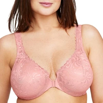 Abbildung von Große Größen Plusgröße WonderWire Vorderverschluss BH mit Stretch, Spitze und Bügel Nr. 9245, Aprikose, 90G
