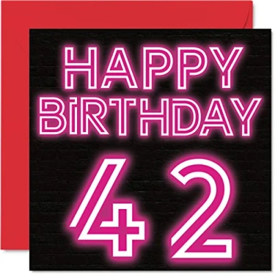 Abbildung von Lustige Karte zum 42. Geburtstag für Männer und Frau Neon Glow Happy Birthday Vater, Mutter, Bruder, Schwester, Opa, Oma, Onkel, Tante, 145 mm x Grußkarten, Geburtstagskarte