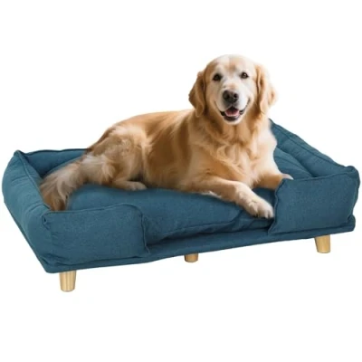 Abbildung von PawHut Tierbett Hundecouch, Hundesessel mit Holzbeine, Polyester Gewebe, Blau 96 x 66 24 cm