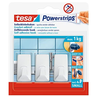 Abbildung von 6 x Tesa Klebehaken Powerstrips S Eckig Kunststoff Weiß VE=3 Stück