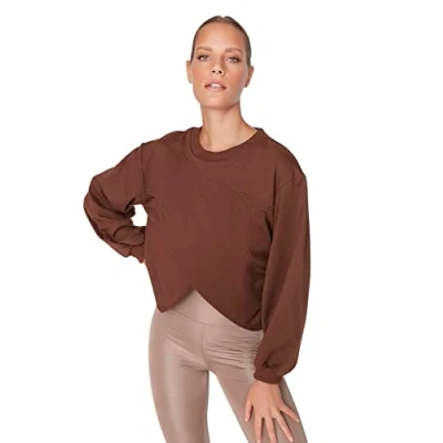 Abbildung von TRENDYOL Damen Crew Neck Plain Figurbetont Sweatshirt, Brown, L EU