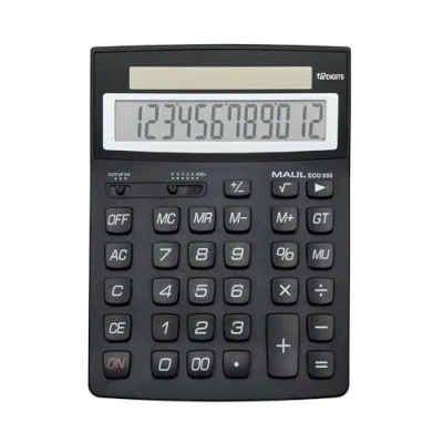 Abbildung von MAUL Tischrechner ECO 950 Nachhaltiger Taschenrechner Solar mit 12 Stellen 80% recycelter Kunststoff für Büro, Schreibtisch, Schule Blauer Engel/uz116 Schwarz
