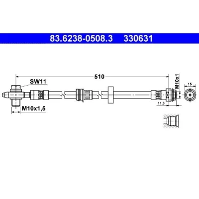 Abbildung von ATE 83.6238 0508.3 Bremsschläuche 505 M10x1 AUDI: A2