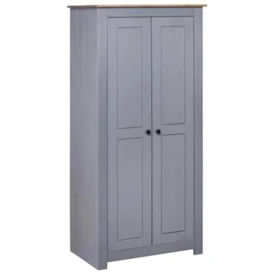 Abbildung von vidaXL Panama Kiefer Massiv Kleiderschrank mit 2 Fächern 1 Kleiderstange Garderobenschrank Schlafzimmerschrank Schrank Grau 80x50x171,5cm