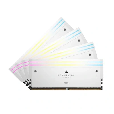Abbildung von CORSAIR Dominator Titanium RGB DDR5 RAM 64GB (4x16GB) 6400MHz CL32 Intel XMP iCUE Kompatibler Computerspeicher Weiß (CMP64GX5M4B6400C32W)