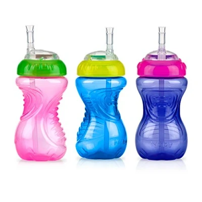 Abbildung von Nuby No Spill Schnabelbecher mit flexiblem Strohhalm Rosa 300 ml 3er Pack 12+ Monate
