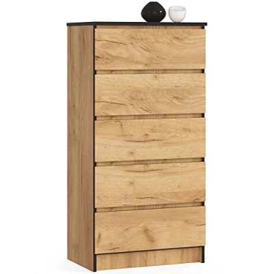 Abbildung von Home Collective Kommode 60 cm breit Holz Highboard Sideboard für Flur Schlafzimmer Wohnzimmer (Kommode mit Schubladen Schrank), Kinderzimmer Organizer, 121 hoch 5 Eiche