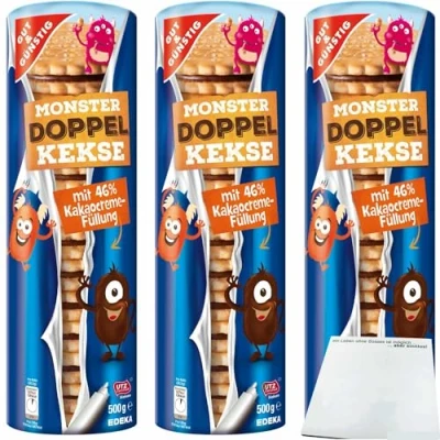 Abbildung von Gut&amp;Günstig Doppelkekse mit Kakaocremefüllung 3er Pack (3x500g Packung) + usy Block