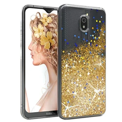 Abbildung von EAZY CASE Hülle kompatibel mit Xiaomi Redmi 8a Schutzhülle Flüssig Glitzer, Handyhülle, Schutzhülle, Back Cover Glitter Flüssigkeit, TPU/Silikon, Transparent/Durchsichtig, Gold