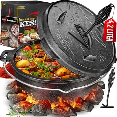 Abbildung von KESSER Feuertopf, Gußeisen, Dutch Oven Set BBQ Feuertopf Schmortopf, Gusseisen Topf