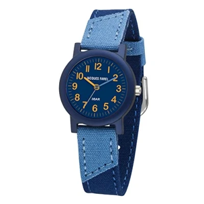 Abbildung von Kinderuhr zweifarbig blau hell dunkel Öko Armband Baumwolle Jacques Farel