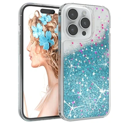 Abbildung von EAZY CASE Hülle kompatibel mit iPhone 14 Pro Schutzhülle Flüssig Glitzer, Handyhülle, Schutzhülle, Back Cover Glitter Flüssigkeit, TPU/Silikon, Transparent/Durchsichtig, Blau