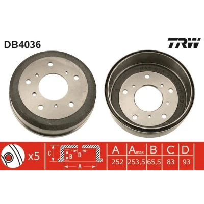 Abbildung von TRW DB4036 Bremstrommel 274 VOLKSWAGEN: LT 40 55 I Pritsche / Fahrgestell, 28 35 Bus, Fahrgestell