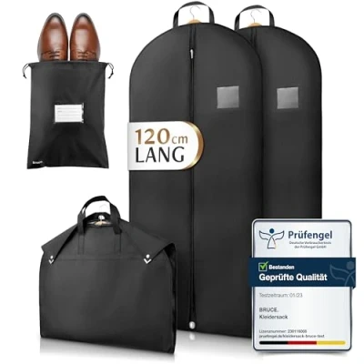 Abbildung von Bruce Kleidersack Optimierte Materialstärke von 120 GSM (Hochwertige Kleiderhülle für Anzug und Kleid) Atmungsaktive Anzugtasche Reisen