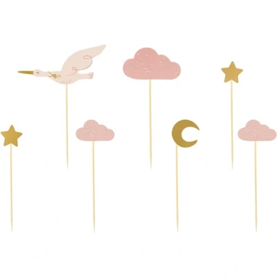 Abbildung von Cake Topper Storch 13,5cm 7er Set Tortendeko Kuchendeko Torten Kuchen Cupcake Muffin Baby Shower