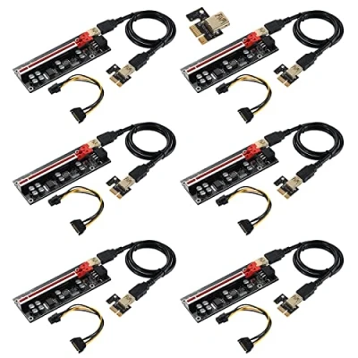Abbildung von MZHOU PCIE Riser VER009S PCI E Adapter 1X bis 16X Grafikerweiterung für Ethereum ETH Bitcoin Mining Geräte, Digitale Cryptocurrency Rig(6 Stück)
