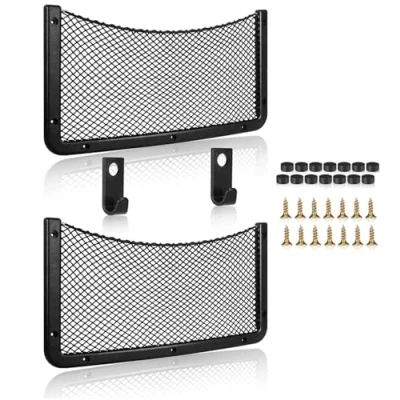 Abbildung von 4 Stück 36.5CM * 18.5CM Auto Aufbewahrungsnetz Kofferraum Netztasche Organizer Car Aufbewahrungstasche Elastisch Aufbewahrung Netz (42 21CM（2 Stück）)