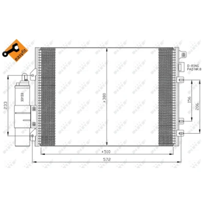 Abbildung von NRF EASY FIT 35967 Klimakondensator mit Trockner, Dichtring 11,8 8,6 Aluminium 510 RENAULT: Kangoo I