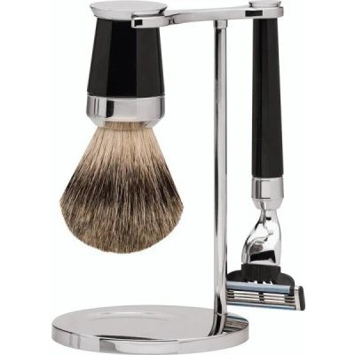 Abbildung von Erbe Shaving Shop Premium Design PARIS Dachshaar &amp; Mach3 Edelharz schwarz Rasiergarnitur
