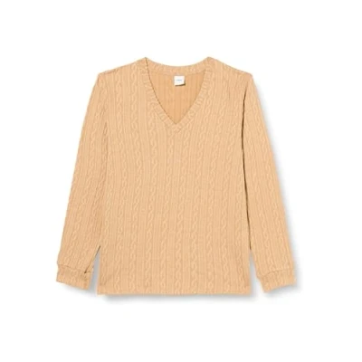 Abbildung von Dagi Women&#039;s Light Brown V Neck Long Sleeve Knitted Sweatshirt, Brown,S