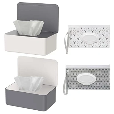 Abbildung von 2 Stück Feuchttücher Box und Tasche Set, Baby Feuchttücherbox, Feuchte Toilettenpapier Box, Taschentuch Aufbewahrungsbox, Spender, Serviettenbox Mit Deckel