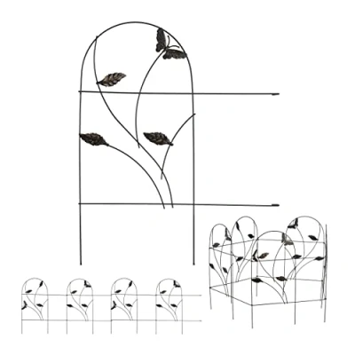 Abbildung von Relaxdays Beetzaun, 5 teilige Beetumrandung für Garten, Dekozaun Metall, Schmetterling Design, HxB: 46 x 250 cm, schwarz