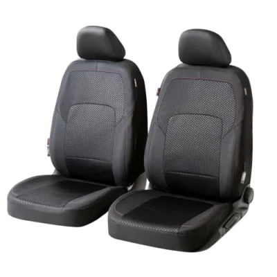 Abbildung von Walser Premium Autositzbezüge Logan mit Reißverschluss Qualitätssieger Sehr Gut* Sitzbezüge Auto, Zipp IT Schonbezüge, 2 Vordersitzbezüge schwarz/rot 11860