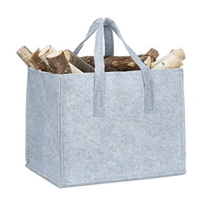 Abbildung von 2X Kaminholzkorb aus Filz, 2 Griffe, zum Tragen, faltbar, belastbar, flexibel, Filzkorb, HxBxT: 35 x 43 37 cm, grau