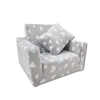 Abbildung von Odolplusz Kindersessel klappbar Kindersofa Mini Sessel Kinderstuhl Kuschelsessel Kindermöbel für Kinderzimmer (Herzen grau + blau)