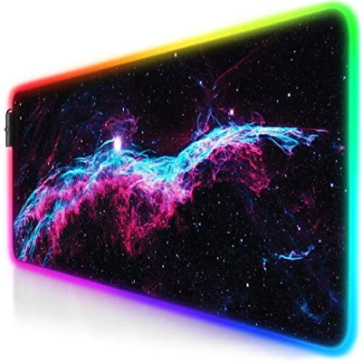 Abbildung von Titanwolf RGB Gaming Mauspad LED Schreibtischunterlage 800x300 mm XXL Mousepad Multi Color 11 Beleuchtungs Modi 7 Farben Plus 4 Effektmodi abwaschbar Galaxy Nebel
