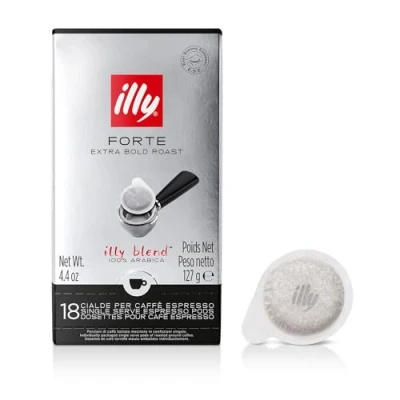 Abbildung von Illy Coffee E.S.E. Pods, 100% Arabica Bean Signature Italienische Mischung, Forte Dark Roast mit Noten von dunkler Schokolade und einem intensiven Aroma geröstetem Brot, 18 Stück (1 Packung))