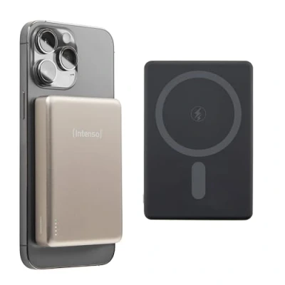 Abbildung von Intenso MW10000 Magnetische Powerbank 10000 mAh MagSafe kompatibel, Wireless Charging 15W, USB C PD 20W, Für iPhone &amp; Android Geprüft in Deutschland Champagner