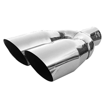 Abbildung von Doppel Auspuffblende Endrohr Endstuck Auspuff Blende Schalldampf Sportauspuff Universell Sport Tuning Optik Edelstahl Oval bis 56mm Chrom AutoHobby