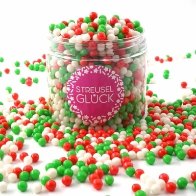 Abbildung von STREUSEL Weihnachten Pure Love Santa 180g weiss rosa rot grün GLÜCK Weihnachtsstreusel Zuckerstreusel Sprinkles Christmas Tortendeko Plätzchen verzieren Kuchenstreusel