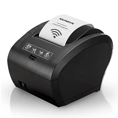 Abbildung von MUNBYN Thermodrucker WiFi 300mm/s Bondrucker Belegdrucker Quittungsdrucker Auto Cut für Schublade, Büro, Restaurant/Hochgeschwindigkeits USB Ethernet (LAN), ESC/POS eingestellt EU【WiFi Schwarz】
