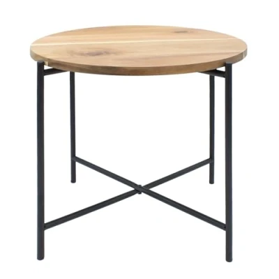 Abbildung von Beistelltisch mit Akazien Tischplatte 45 x 40 cm Couchtisch Holz Platte und Metall Gestell Sofatisch Teetisch Kaffeetisch Blumenhocker