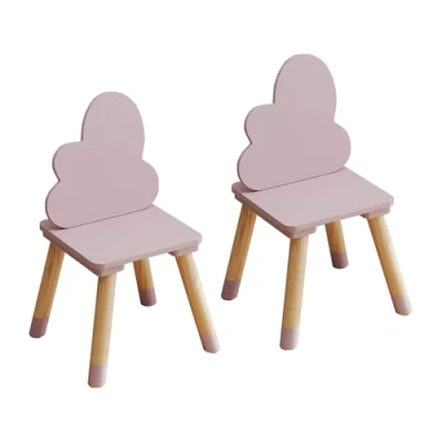 Abbildung von Rebecca Mobili Set mit 2 Kinderstühlen, robuste Stühle, MDF Kiefer, Rosa Braun, für Kinderzimmer, Rückenlehne Wolke Maße HxBxT: 50 x 25 cm Art. RE7015